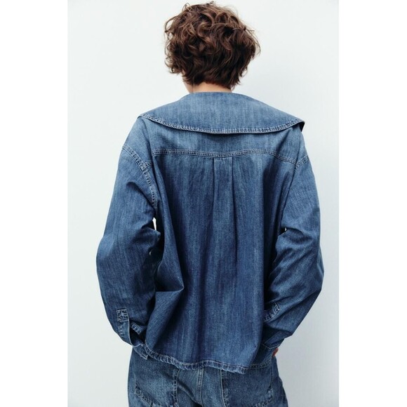 Zara Trf Denim Shirt With Bib Collar - S - Picture 5 of 12